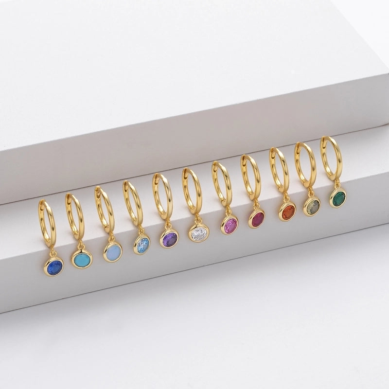 1 Pair 925 Sterling Silver Birthstone Round Drop Earrings