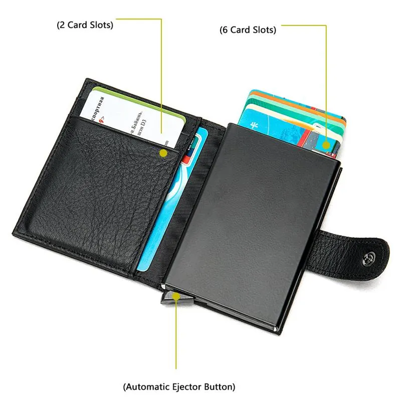 Simple Design RFID Protection Magnetic Closure Two Fold Genuine Leather Card Holder Mini Wallet