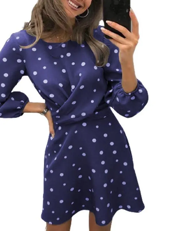 Women's Crewneck Polka Dot Formal Dress