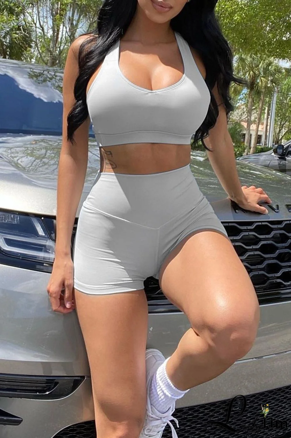 Black Casual Sportswear Solid Basic U Neck Sleeveless Two Pieces