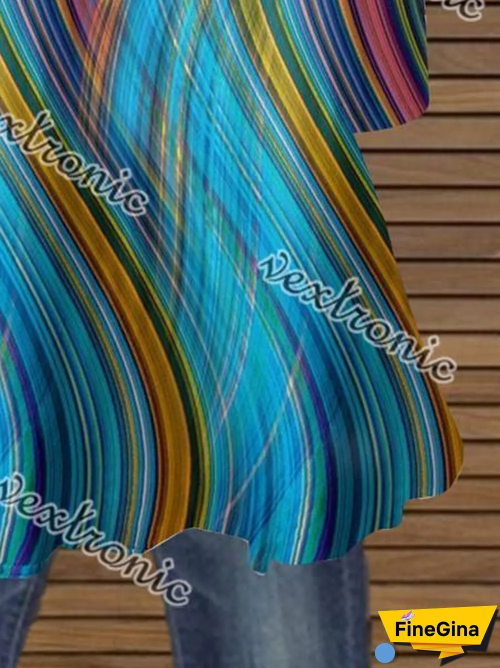 Women Half Sleeve V-neck Colorblock Striped Printed Top Dress
