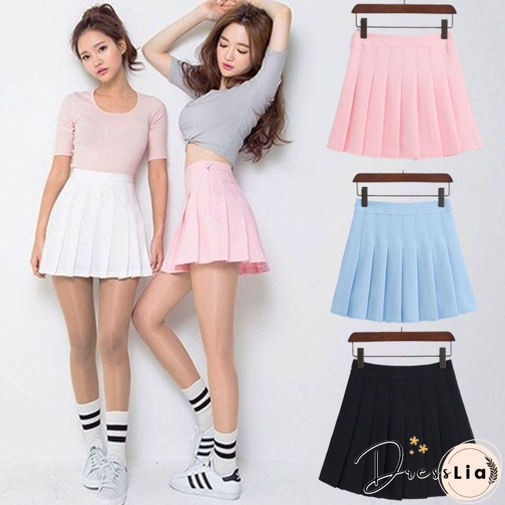 New Spring High Waist Ball Pleated Skirts Harajuku Denim Skirts Solid A-line Sailor Skirt Japanese School Uniform