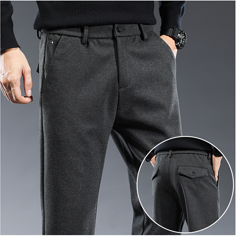 Pants 2025 – Autumn Thick Men's Woolen Pants Elastic Waist Classic Business Straight Casual Suit Trousers Brand Clothes Black Gray Coffee | Bonusbiw