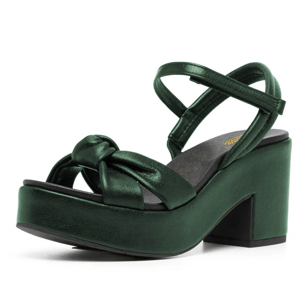 Open Round Toe Knot Ankle Strap Platform Sandals for Women in Green Nicepairs