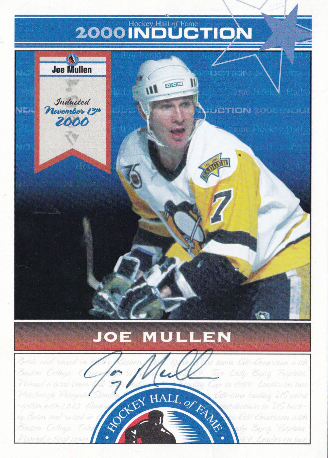 November 13th 2000 HOF Autographed Photo Poster painting Card Joe Mullen Pittsburgh Penguins