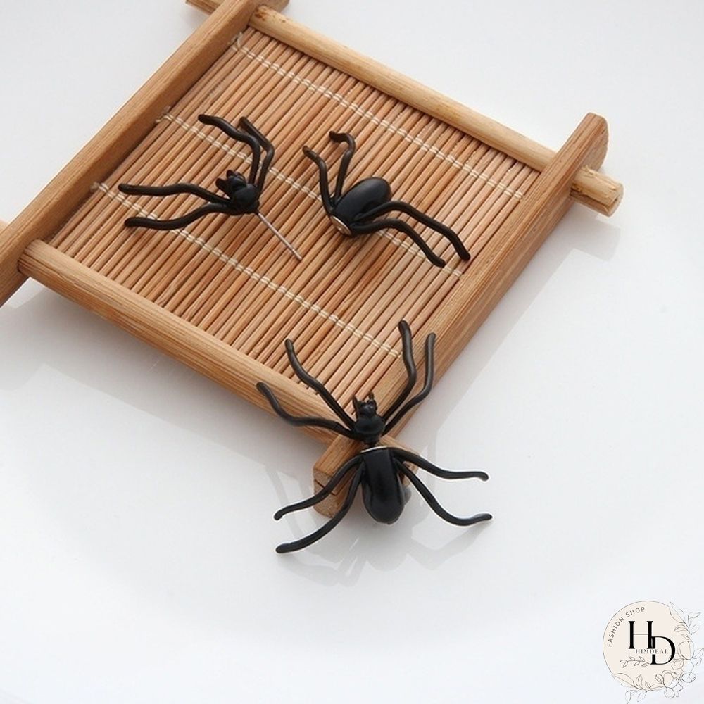 Pair Fashion Halloween Black Spider Stud Earrings Personality Double-sided Decoration