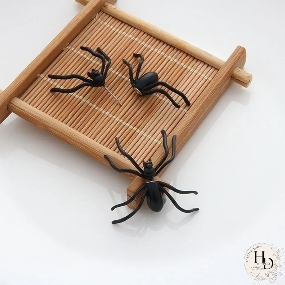 Pair Fashion Halloween Black Spider Stud Earrings Personality Double-sided Decoration