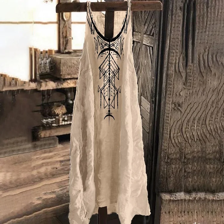 Tribal Geometry Retro Cotton And Linen Maxi Dress