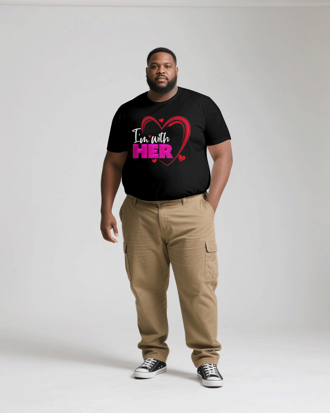 Big & Tall Men's Black Love Fashion Men's And Women's Crewneck Short-sleeved T-shirts & Overalls Pants Couple's Suit