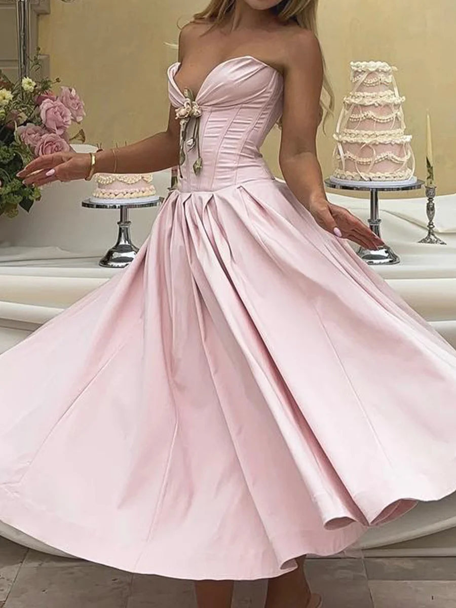 Brownm Women's Clothing New Dress Sexy Chest Bare Back Fish Bone Girded Sleeveless Dress Women's Dress High Sense