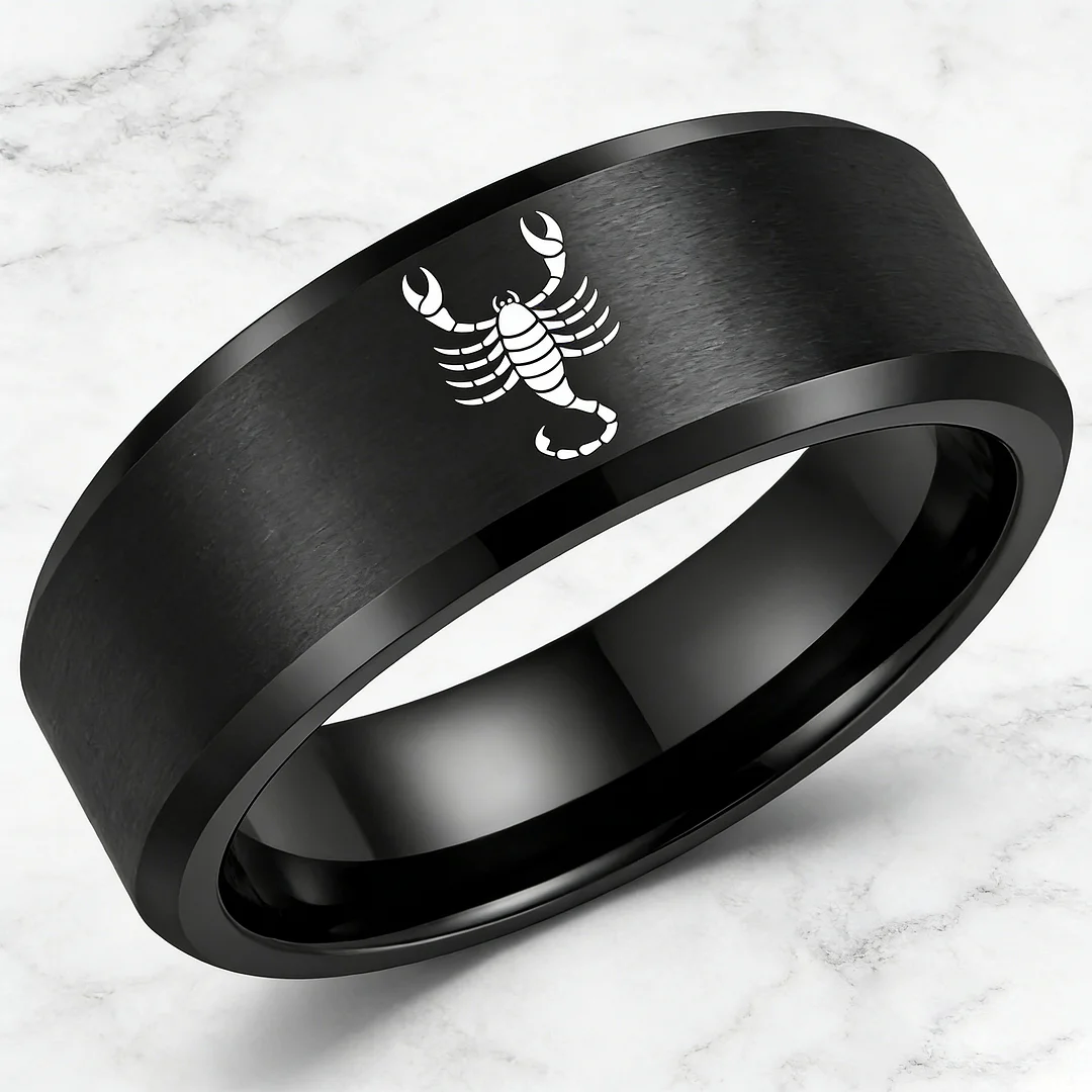 Black Scorpio Tungsten Wedding Ring Beveled Edges Black Laser Etched Couple Tungsten Carbide Rings 4MM 6MM 8MM