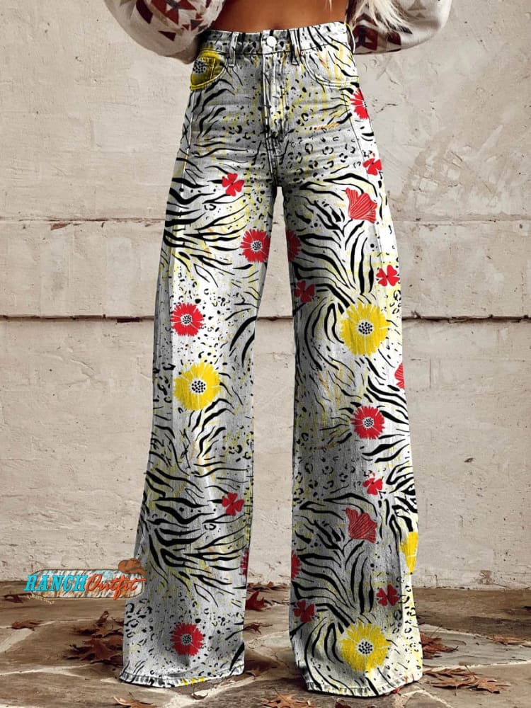 Women’s Daisy Leopard Print Casual Wide Leg Pants Multicolor / S