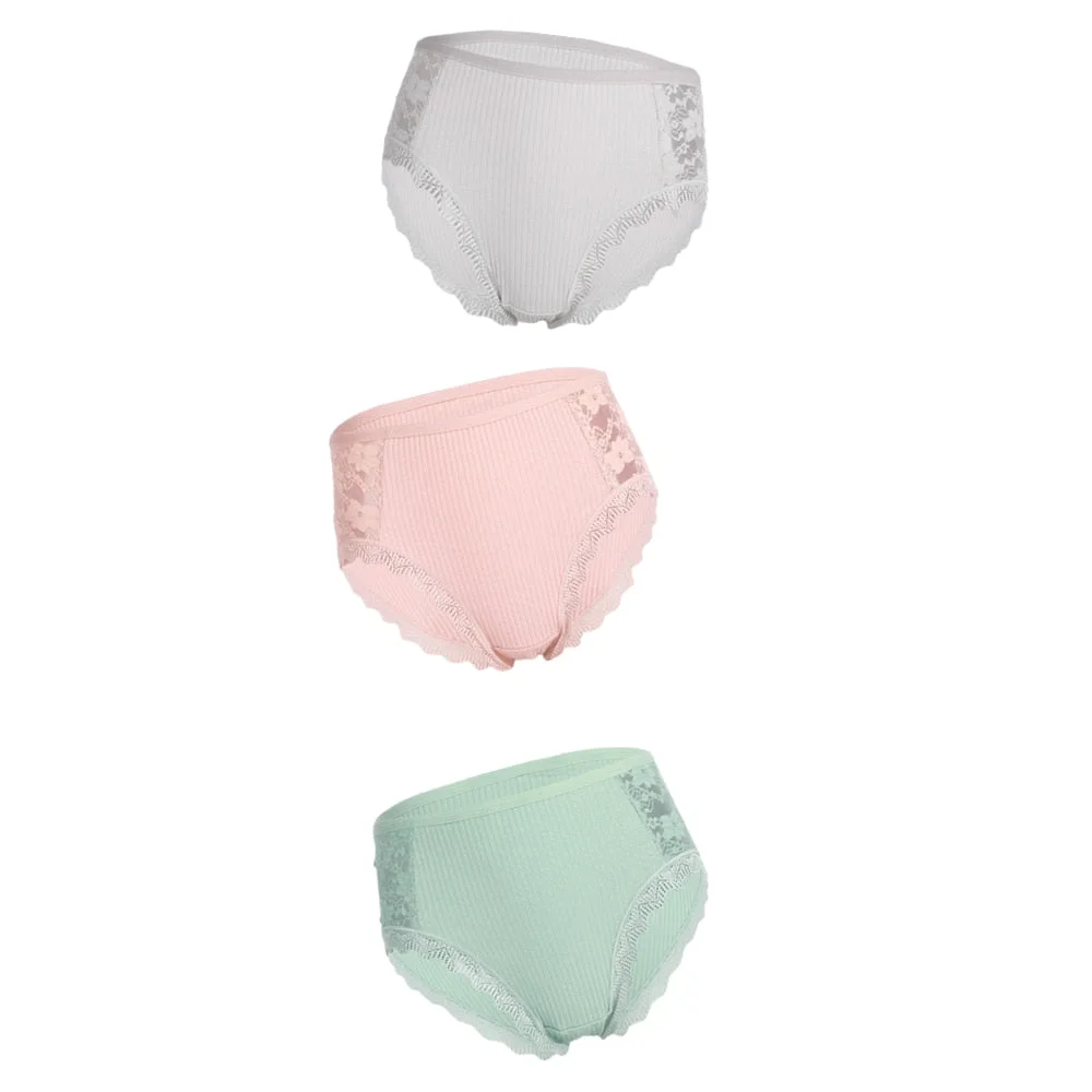 3PCS Hot Sale Cotton Panties Comfot Seamless High Waist Women's Panties Solid Lace Briefs Underwear Sexy Plus Size Underpants