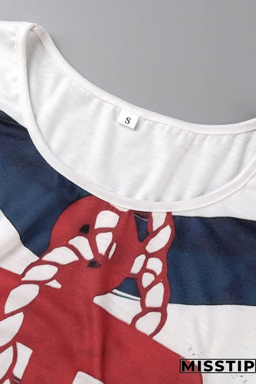 Deep Blue Fashion Casual Print Hollowed Out O Neck T-Shirts