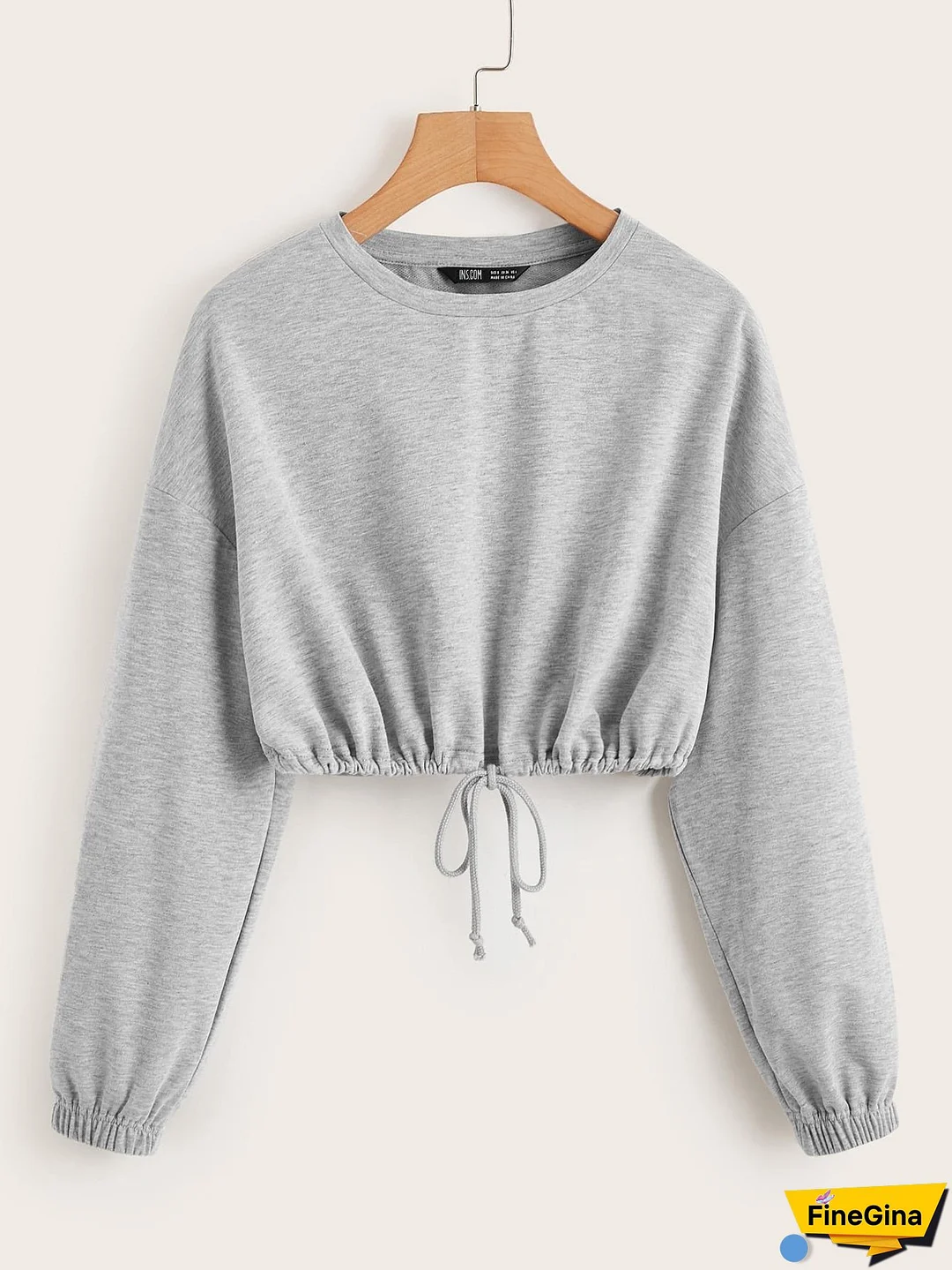 Drop Shoulder Drawstring Hem Pullover