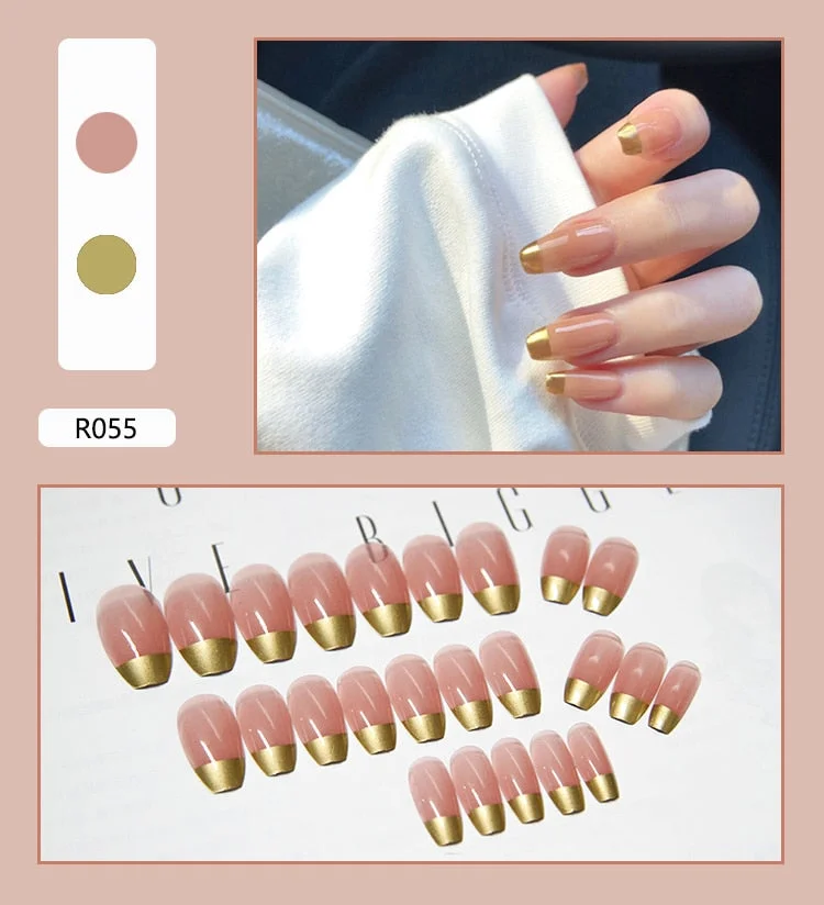 French Mordern stylish Elegant Gold Sliver Edge Line Wearable False Nails-Nail Inspo