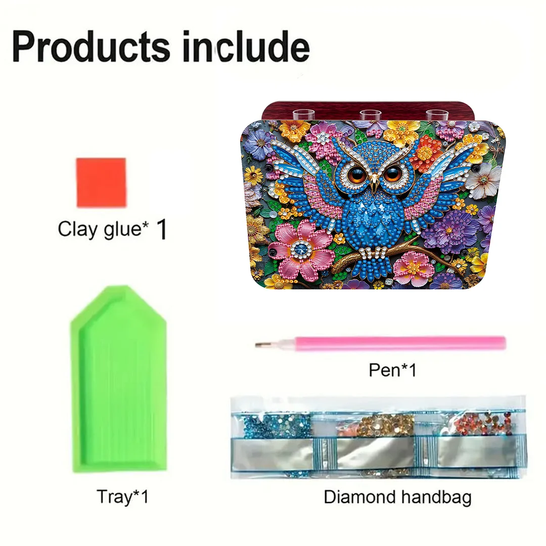 Gem Owl DIY Diamond Painting Wooden Tube Vase for Adults Gift Idea Home Decor
