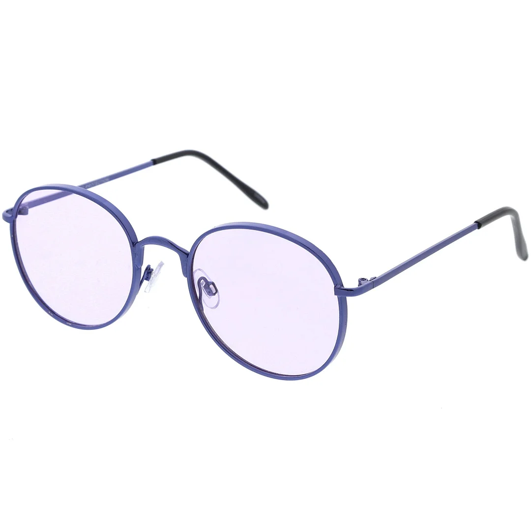 Bold Full Metal Frame Round glasses With Color Tinted Flat Lens 52mm