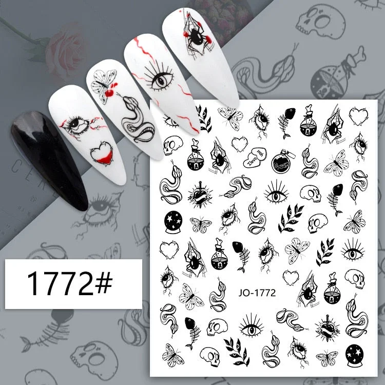 3D Nail Stickers Snake Dragons Design Adhesive Water Transfer Stickers DIY Nail Art Decoration Manicure Salon Acrylic Tips Tool-Nail Inspo