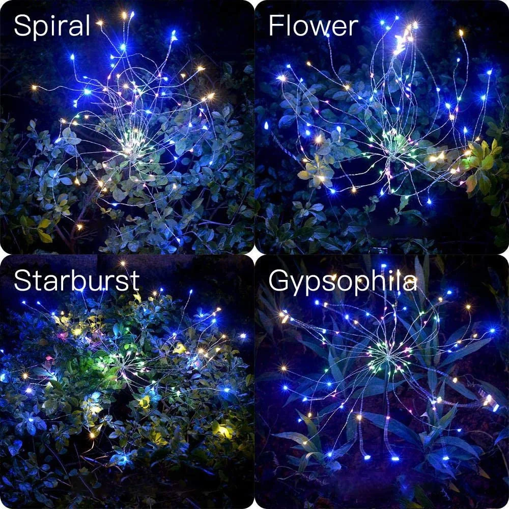 2 Pack Outdoor Solar Garden Decorative Lights- 105 LED DIY Flowers Fireworks Trees Light