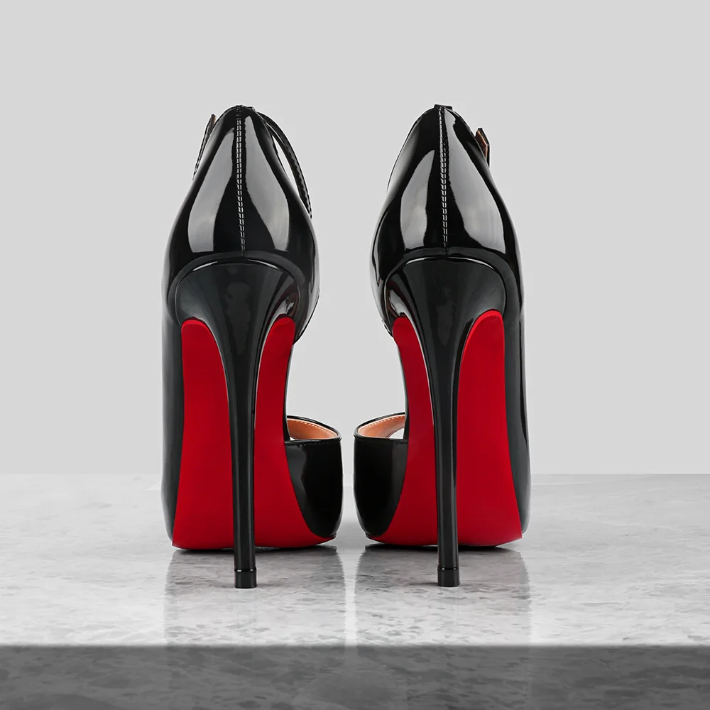 120mm/4.72 Inch Red Bottom Ankle Strap Platform Party Open Toe Slim High Heels