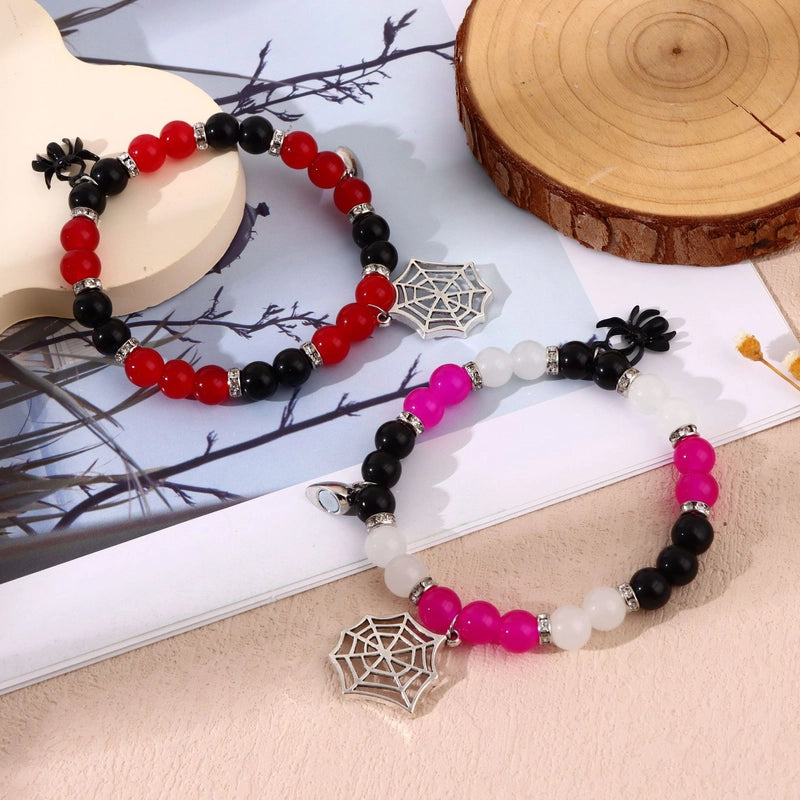 Popular Halloween 8mm Spider Magnetic Love Beaded Bracelet Jewelry Elastic Rope Couple Bracelet