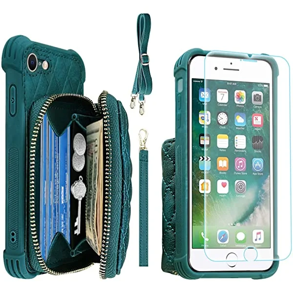MONASAY Zipper Wallet Case for iPhone SE 2022/2020/8/7