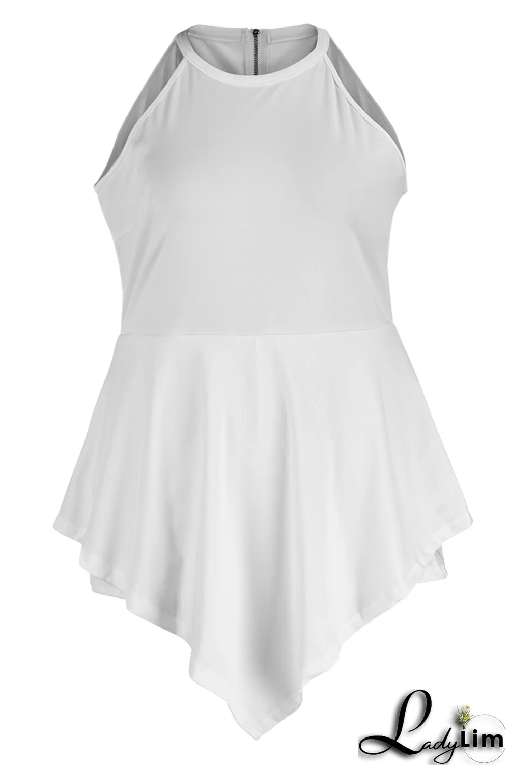 White Fashion Casual Solid Split Joint Asymmetrical O Neck Plus Size Romper