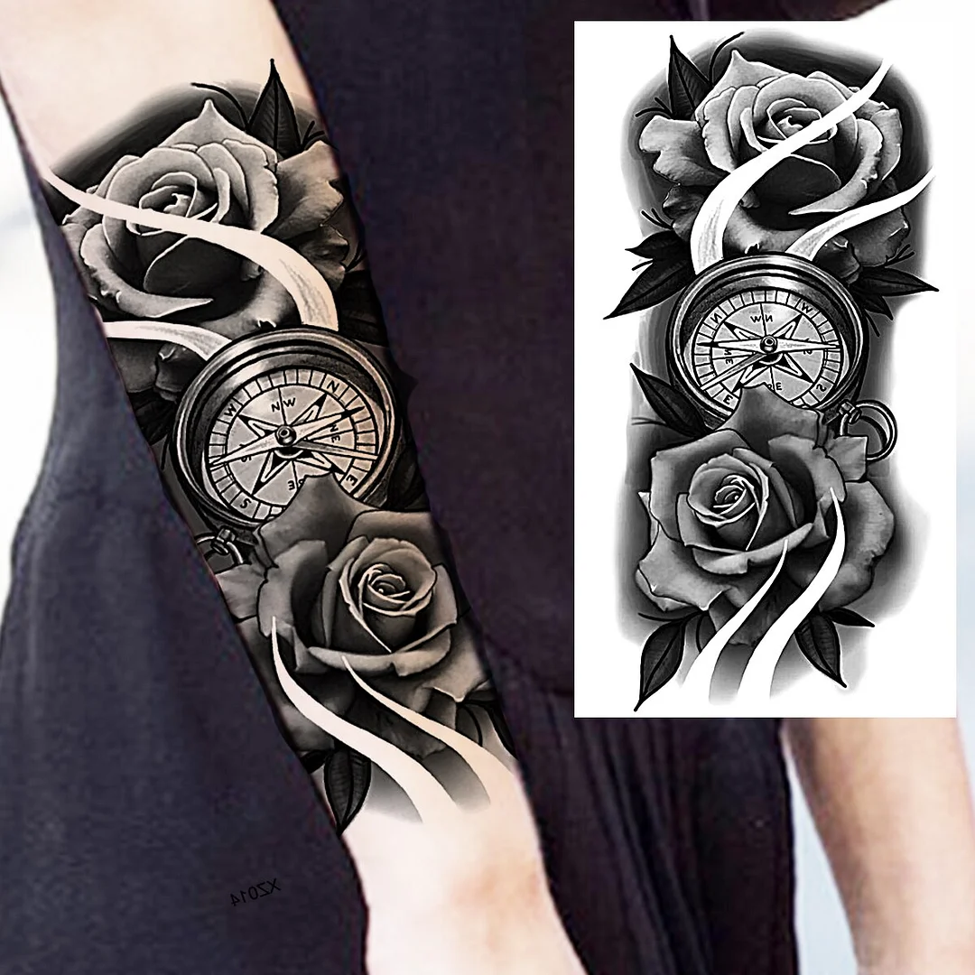 Sdrawing Praying Cross Temporary Tattoos For Men Adults Realistic Wolf Tiger Compass Skull Fake Tattoo Sticker Forearm Tatoos Arm