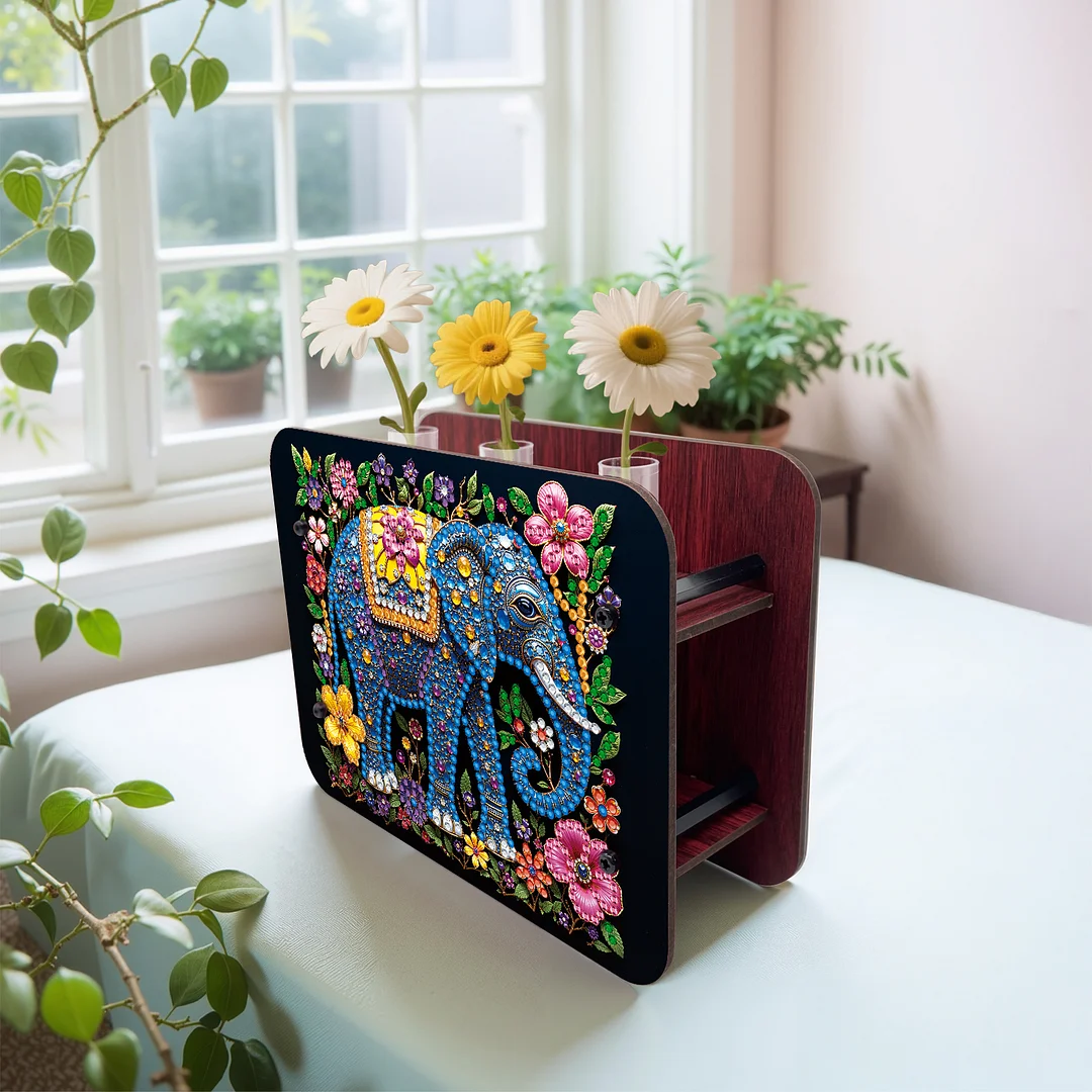 Gem Elephant DIY Diamond Painting Wooden Tube Vase for Adults Gift Home Decor