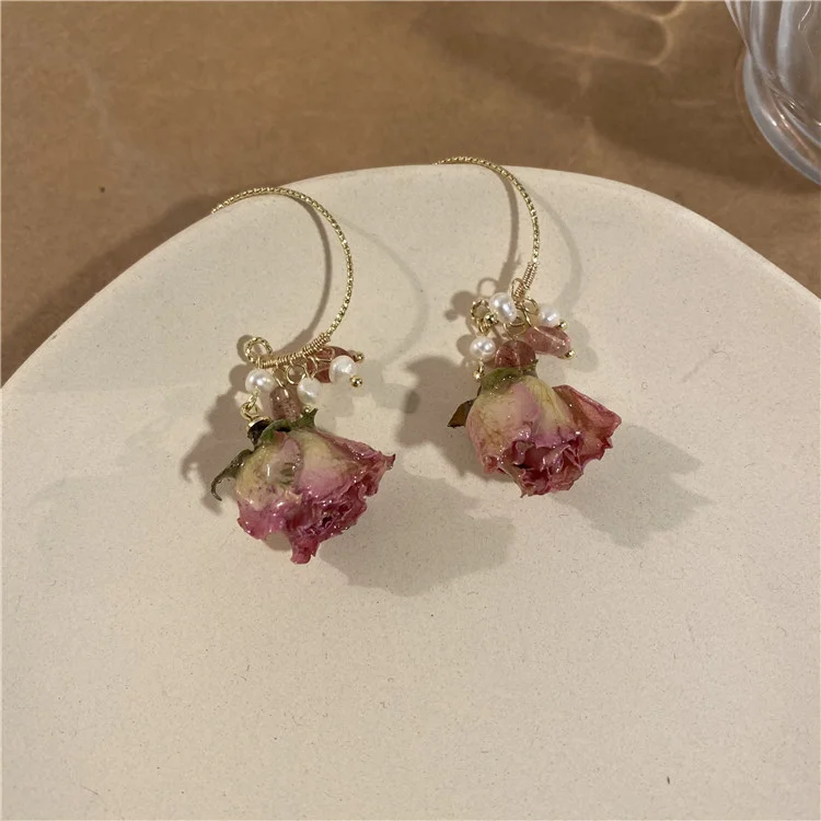 Preserved Flower Natural Pearl Earring Bracelet