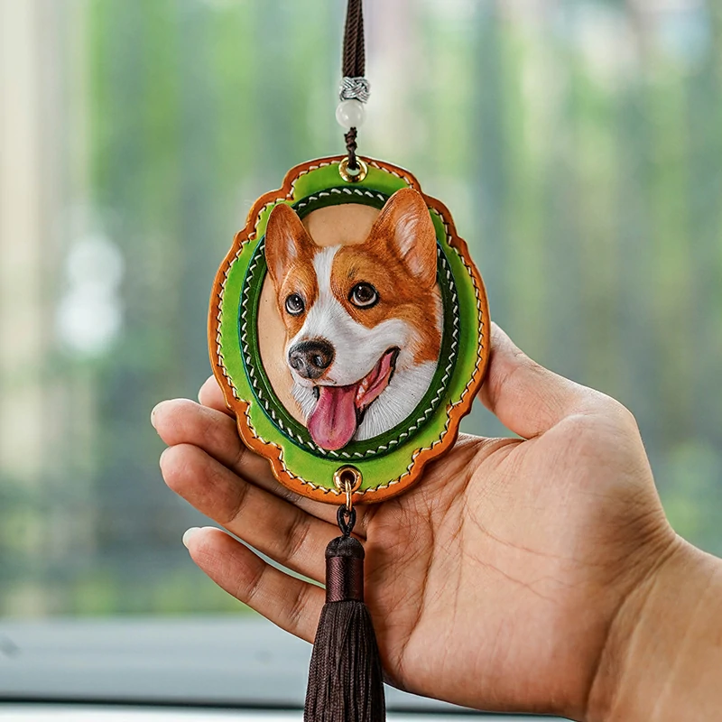 Handmade Leather Key Chain Schnauzer Dog Puppy Bag Charms 