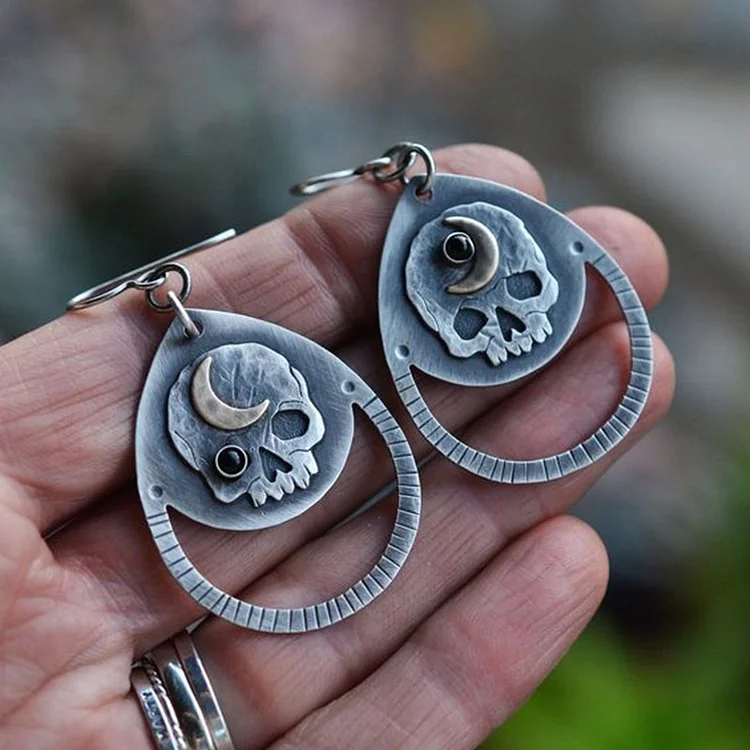 Vintage Skull Moon Gem Earrings