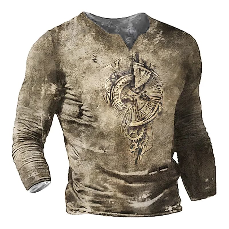 Men's Retro Icon Print V Neck Long Sleeved T-Shirt