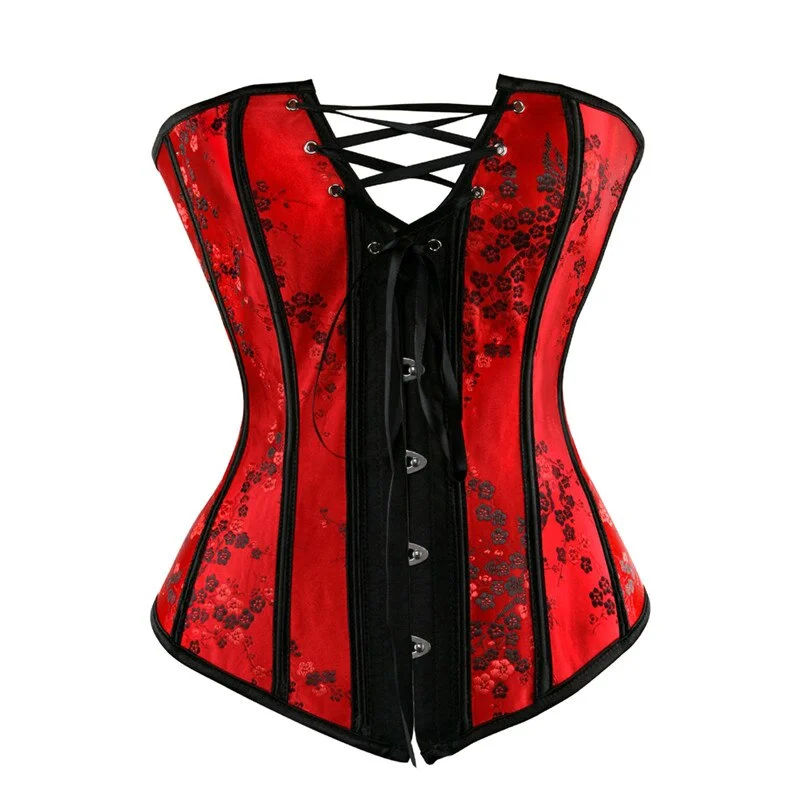 Sapubonva sexy corsets for women plus size costume overbust burlesque corset and skirt set tutu corselet victorian red plus size