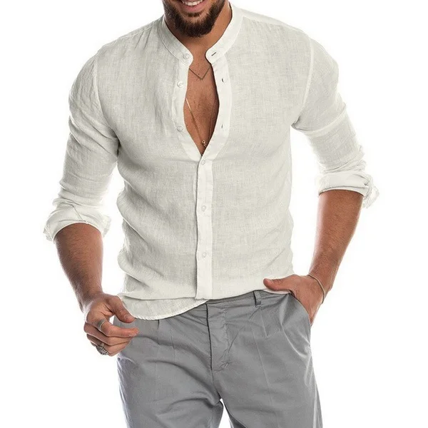 Men's Long Sleeve Casual Linen Shirt