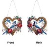 (US Local)DIY Double Sided Special Shaped Wreath Blue Bird Diamond Painting Hanging Decor