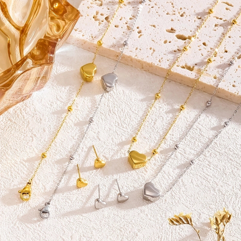 Casual Elegant Lady Heart Shape Titanium Steel Plating Women’s Cable Chain Jewelry Set