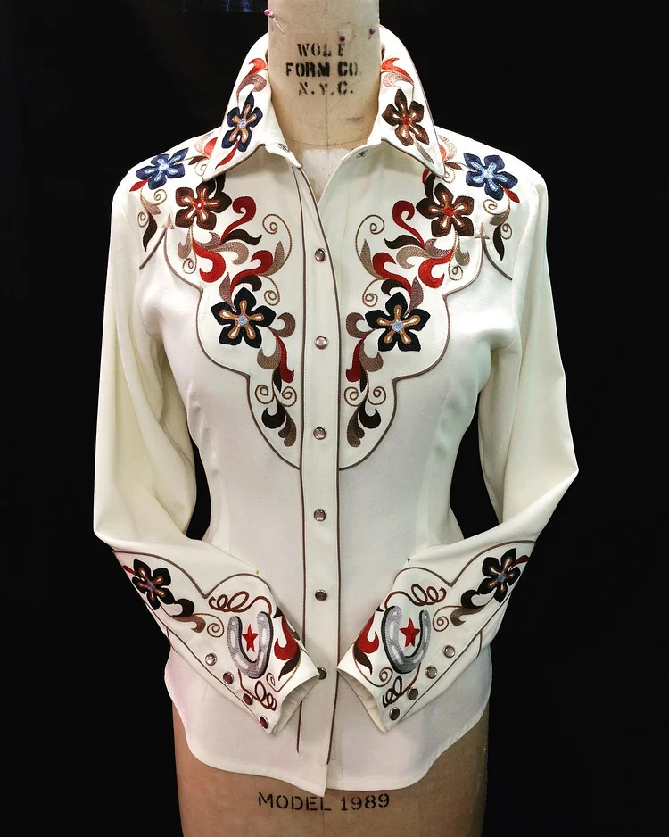 Women's Vintage Plaid Embroidered Print Shirt