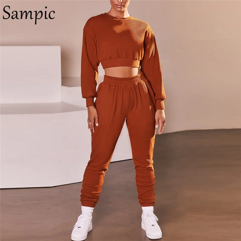 Sampic Casual Women Tracksuit Pants Set Long Sleeve Sweatshirt Tops And Sport Long Pants Suit Two Piece Set 2020 Winter Outfits