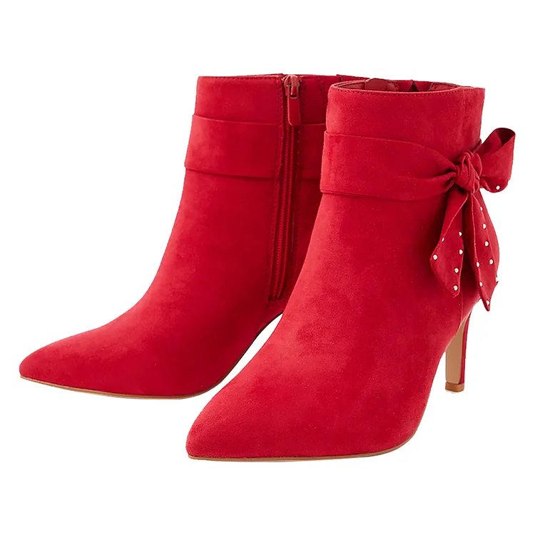 Women's 3 Inch Heels Red Stiletto Heels Pointy Toe Ankle Boots |FSJ Shoes