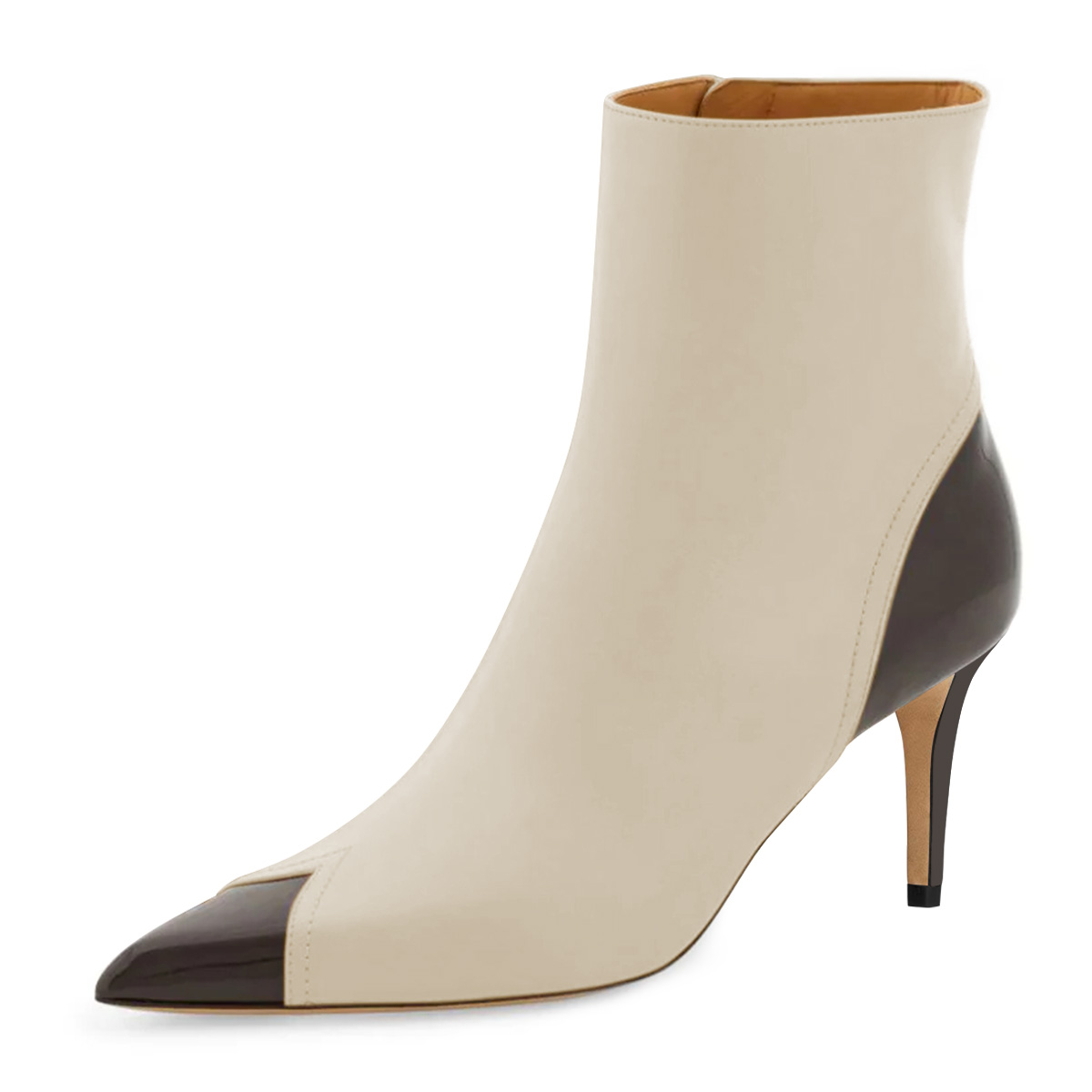 Ivory & Black Patchwork Pointed Toe Stiletto Heel Zipper Ankle Boots Nicepairs