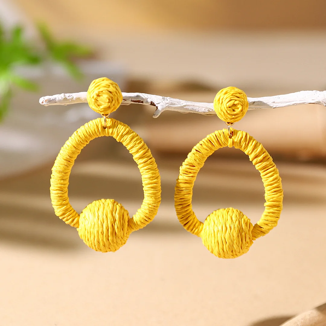 Women's Holiday Bohemian Style Raffia Hand-woven Earrings