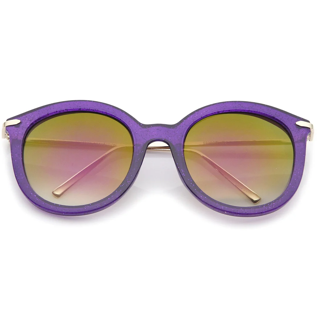 Women's Transparent Glitter Frame Ultra Slim Metal Temple Round glasses 56mm