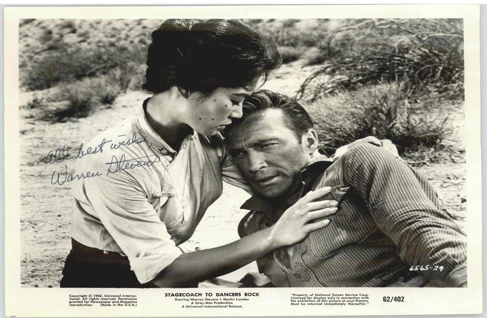 WARREN STEVENS ACTOR (DECEASED) STUDIO PROMO SIGNED 8X10 AUTHEN. JSA COA #P41744