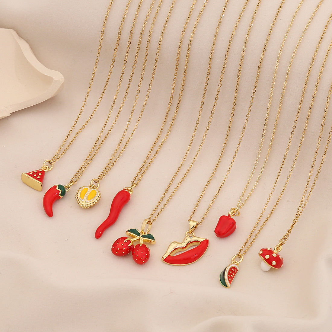 Cute Fruit Pendant Lips Red Pepper Necklace Fashion Stainless Steel N1513