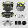 Camping Cookware Mess Kit Serves for 2-3 Person for Hiking Picnic (Green)