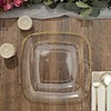 10 Pack | 7" Clear with Gold Rim Square Plastic Dessert Party Plates, Disposable Appetizer Salad Plates