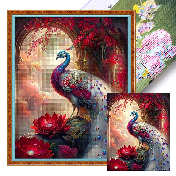 Peacock And Flowers 11CT Stamped Cross Stitch 40*50CM