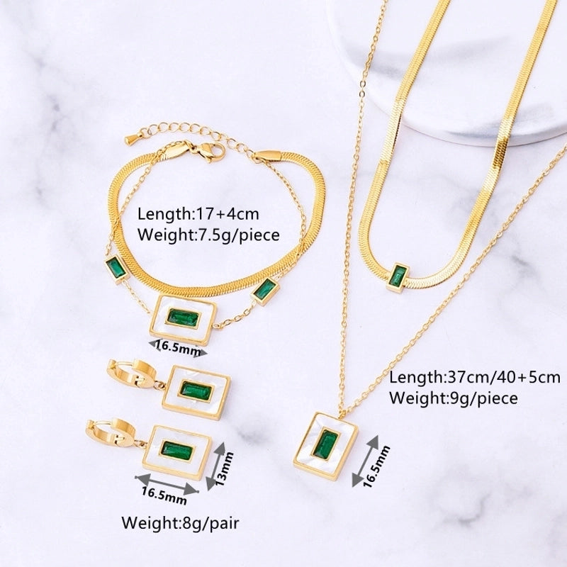 Titanium Steel 18K Gold Plated Classic Style Geometric Rhinestones Bracelets Earrings Necklace